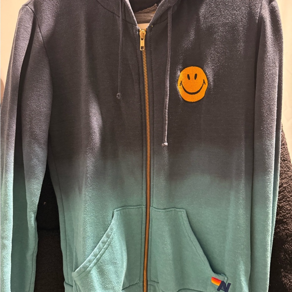 AVIATOR NATION SIZE SMALL Gradient Hoodie with Smiley Patch